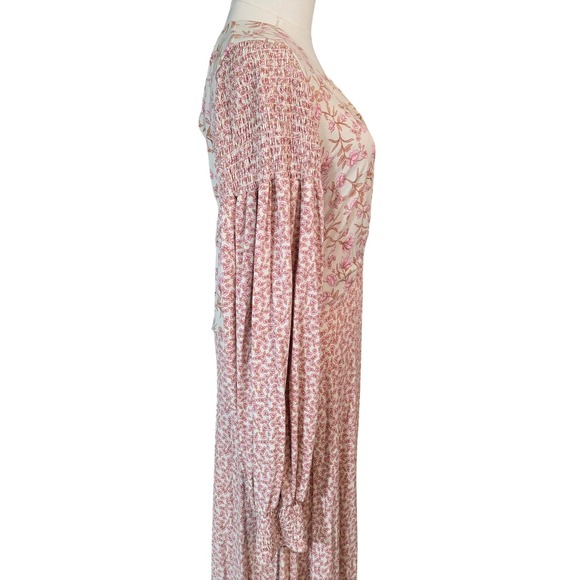 Free People Pink Floral Print Maxi Dress Back Cutout Long Sleeve Boho XL - Picture 6 of 12